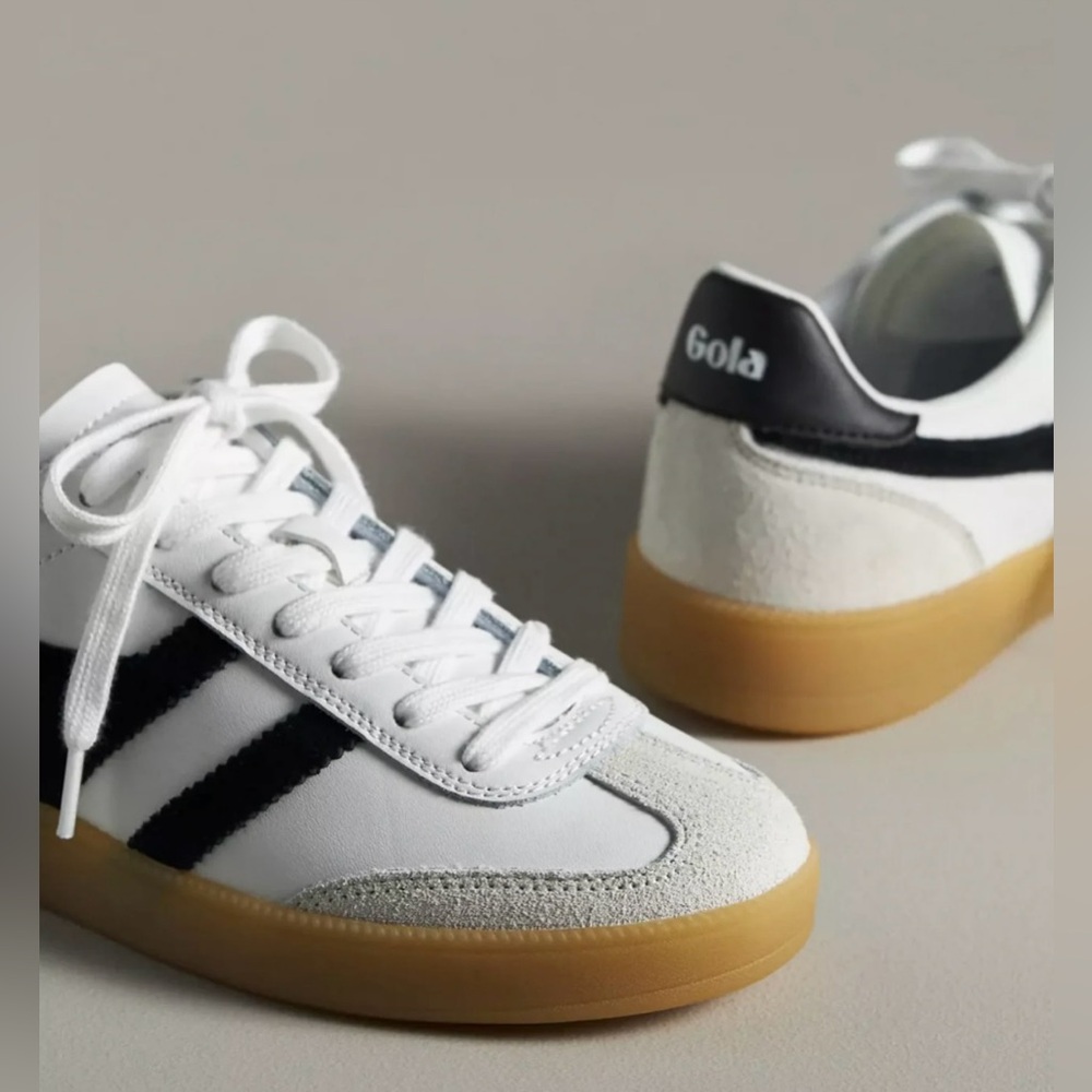 Gola White and Black Sneakers with Gum Sole